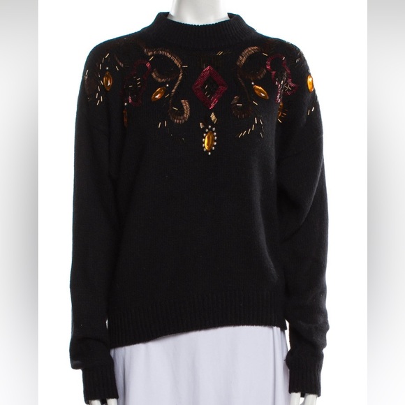 Vintage Pierre Cardin Silk Beaded Sweater Black L Rabbit Hair Shoulder Pads - Picture 14 of 14